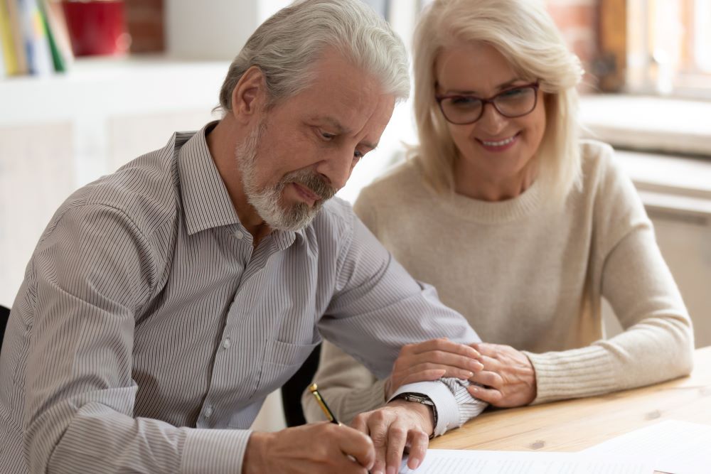 older couple looking at documents
