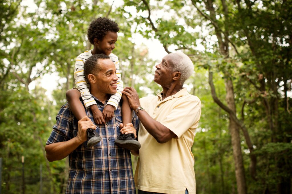 multi generational family in woods